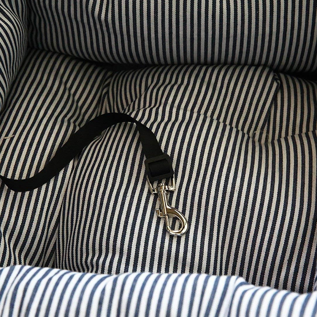 Dog Car Seat Booster with Storage Pocket – Elevated Pet Travel Safety Seat Bed for Small & Medium Dogs, Coffee Stripe