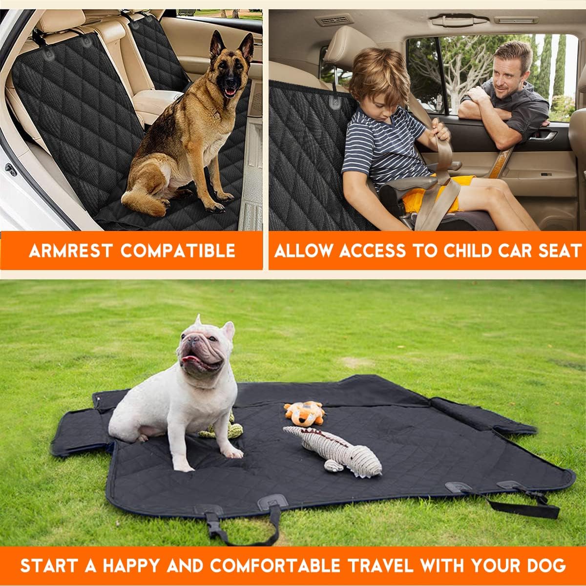Dog Car Seat Cover - Waterproof and Durable Back Seat Protector for Pets, Compatible with Most Cars, SUVs, and Trucks (53" Width) - Black