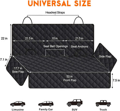 Dog Car Seat Cover - Waterproof and Durable Back Seat Protector for Pets, Compatible with Most Cars, SUVs, and Trucks (53" Width) - Black