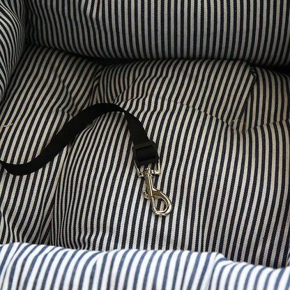 Dog Car Seat Booster with Storage Pocket – Elevated Pet Travel Safety Seat Bed for Small & Medium Dogs, Coffee Stripe